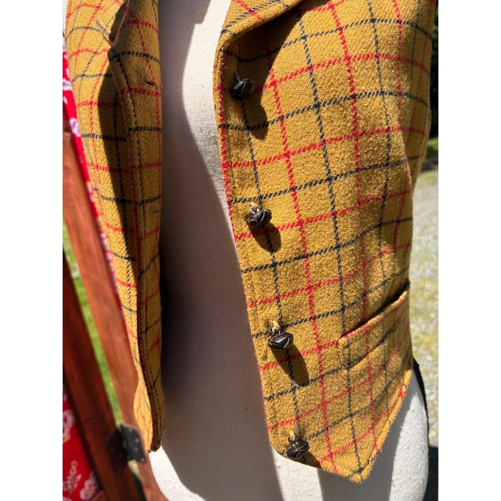 Vintage Gap Mustard Yellow Plaid Wool Blend Retro Equestrian Vest Women's Size M - Picture 7 of 16